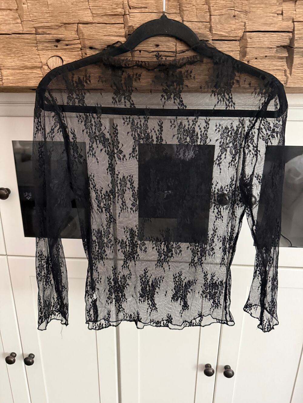 Sheer Black Floral Lace Mesh Top Womens M Mock Neck Long Sleeve Whimsigoth Y2K